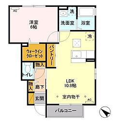 ル・レーヴD 1LDKの間取図画像