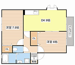 カーサピアチェーレB棟 2LDKの間取図画像