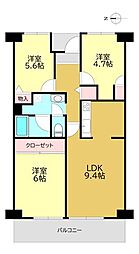海老名サンハイツ 3LDKの間取図画像