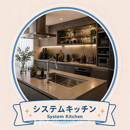 収納力と使い勝手に優れたシステムキッチンを採用。調理や後片付けがしやすく、毎日の家事を快適にサポートします。※掲載画像はイメージであり、実際の設備・仕様・形状とは異なる場合があります。