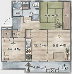 宇治おぐら住宅1棟 3DKの間取図画像