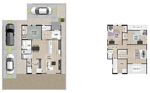 南向きLDK18帖の4LDK。全居室収納+WIC+パントリー付きの使いやすい間取り。