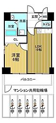 ライオンズマンション上町台 1LDKの間取図画像