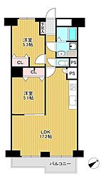 南朝潮コーポ1号棟 2LDKの間取図画像