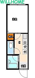 TJ北中島B 1Kの間取図画像