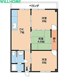 ベルシャイン内原 2LDKの間取図画像