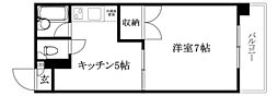 ルナ・ソレイユ桑原 1DKの間取図画像