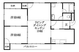 永田マンション 2LDKの間取図画像