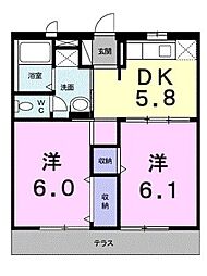 エルディム小栗 2DKの間取図画像