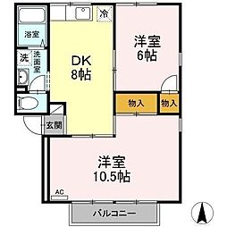 ファミール三好A 2DKの間取図画像