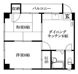 メロディーハイツ久万の台 2DKの間取図画像