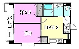 サザンコート味酒 2DKの間取図画像