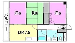 アメニティー25 3DKの間取図画像
