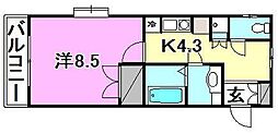 ビジュティエ桑原 1Kの間取図画像