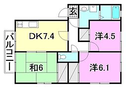 フォブール久万の台 3DKの間取図画像