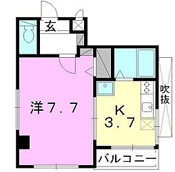 リューレント歩行町 1Kの間取図画像