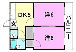 山田ハイツ 2DKの間取図画像