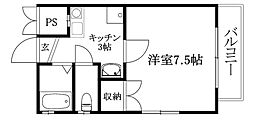サンコービル 1Kの間取図画像