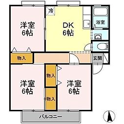 サンビレッジ立花B 3DKの間取図画像