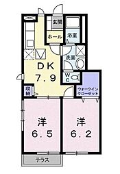 クラベールハウス 2DKの間取図画像