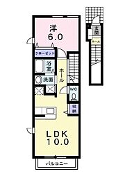 プラシード小坂A 1LDKの間取図画像
