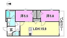 リベールマノワール 2LDKの間取図画像