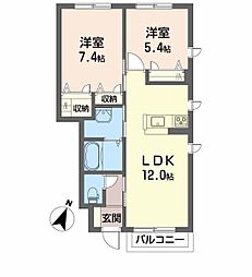 エターナルグリーン1 2LDKの間取図画像