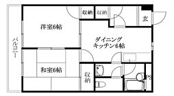 サザン歩行町 2DKの間取図画像