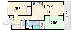 バン・ヴェール芦屋 2LDKの間取図画像