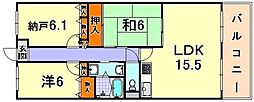 フォリア岡本 2SLDKの間取図画像