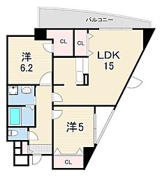 カーサコモド芦屋 2LDKの間取図画像