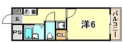ハッピーコート甲南山手 1Kの間取図画像