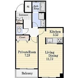 ドルチェ芦屋 1LDKの間取図画像