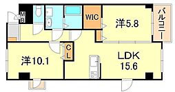 エアリーヒルズ芦屋 2LDKの間取図画像