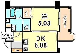 チェリービュウ芦屋川 1DKの間取図画像