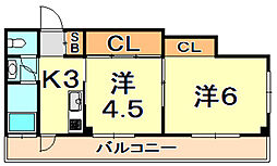 マンション富士 2Kの間取図画像