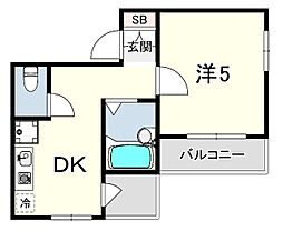 アメニティ東神戸五番館 2Kの間取図画像
