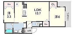 リブレメゾン住吉I 2LDKの間取図画像