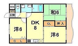 リベラ西芦屋 3DKの間取図画像