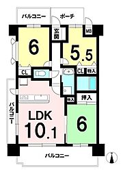 ユニライフ上新庄 3LDKの間取図画像