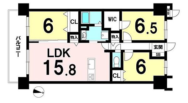 3LDK、専有面積75.60m2、バルコニー面積11.34m2南向き全居室にクローゼットがあり、6.5帖の洋室には大容量のウォークインクローゼット完備でお部屋をすっきりとお使いいただけます♪