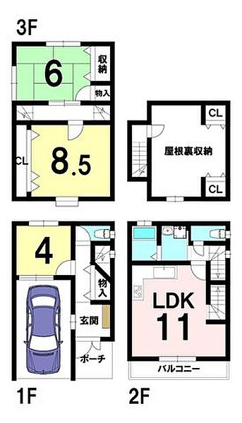 3LDK土地面積　40.15m2延床面積　96.50m2