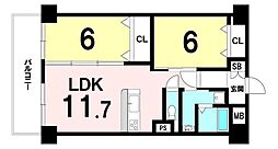 エバーグリーン新御堂 2LDKの間取図画像