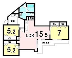 エバーグリーン淀川4号館 1SLDKの間取図画像