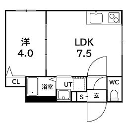 札幌市西区発寒四条6丁目マンション 1LDKの間取図画像