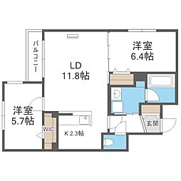 札幌市北区新琴似七条2丁目マンション 2LDKの間取図画像