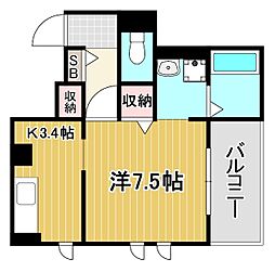 アヴニール西新町 1Kの間取図画像