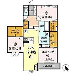 リアン朝霧 3LDKの間取図画像