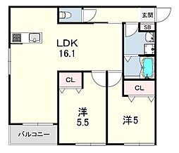 神戸市垂水区川原3丁目アパート 2LDKの間取図画像