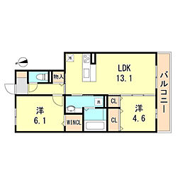 ルエストラメール2 2LDKの間取図画像